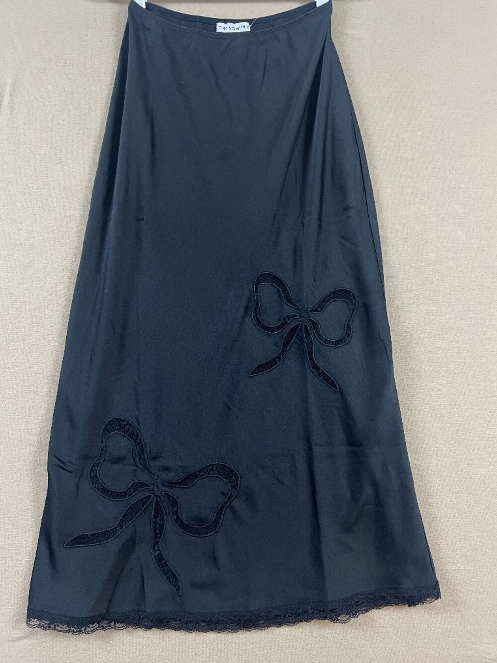 Black Satin Bow Slip Skirt Size Small Lace Whimsigoth Fairycore Coquette Y2K